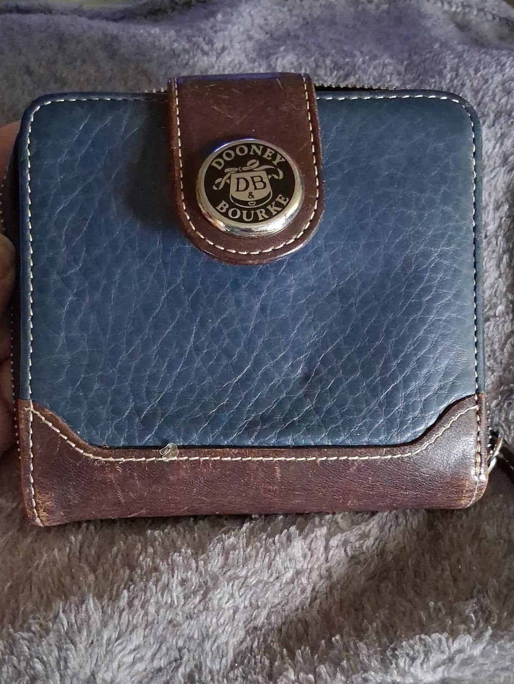 Dooney & Bourke Navy Blue and Brown Leather Zip Wallet